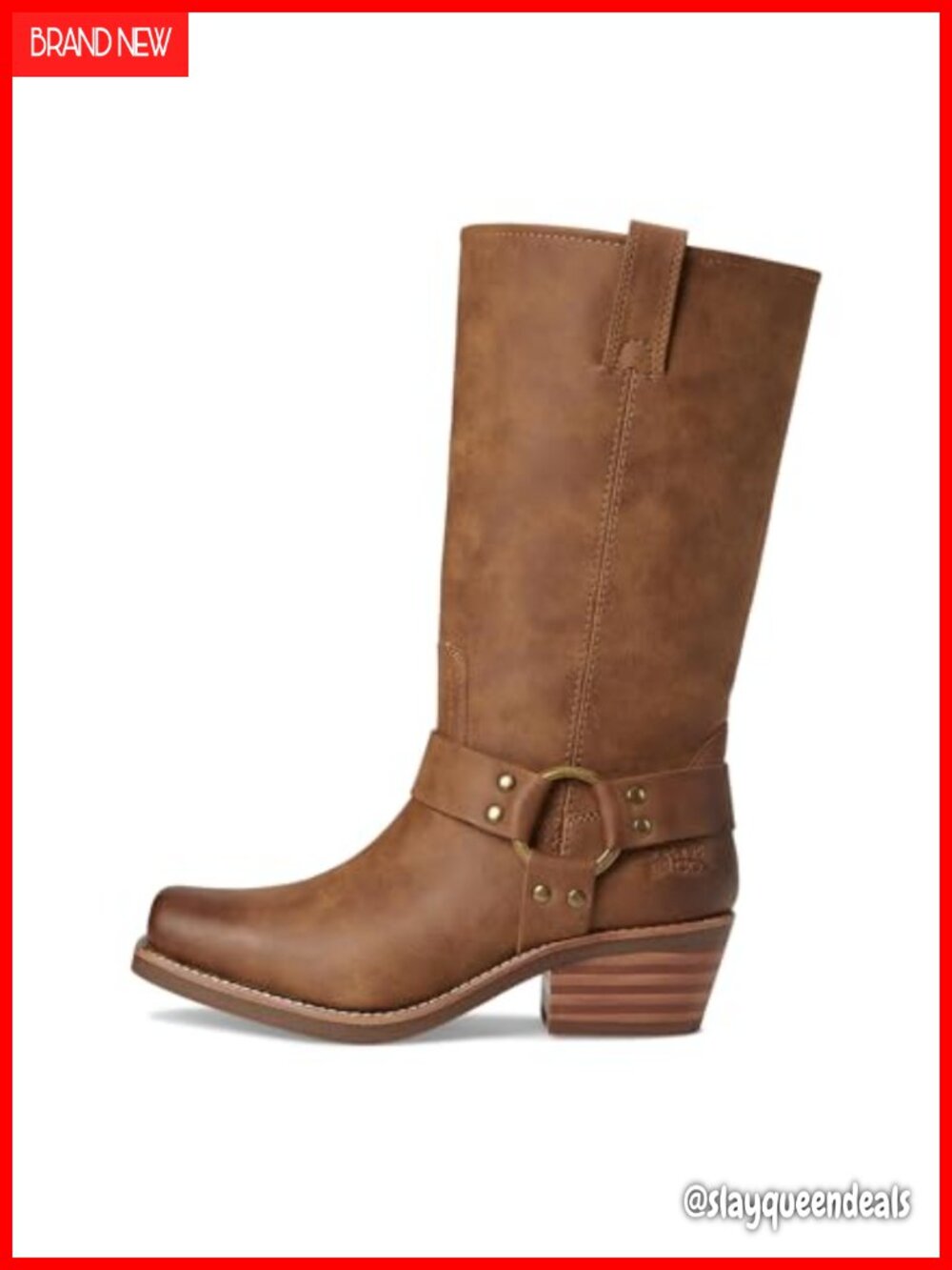 Women's Mid-Calf Motorcycle Boots Vegan Leather Square Toe Harness - Picture 3 of 6